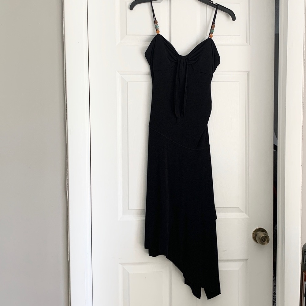 Detailed strap black dress